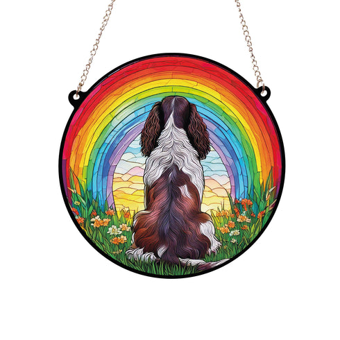 Springer Spaniel Dark Brown & White Rainbow Bridge Stained Glass Effect Suncatcher